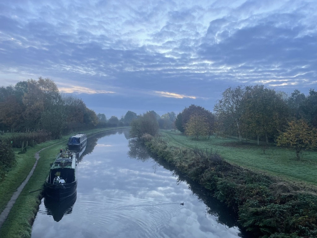Narrowboat on the canal, early morning